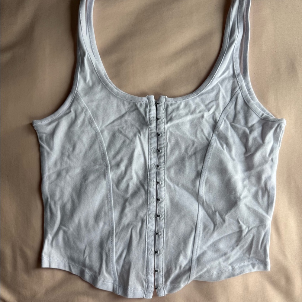 White Button-Front Women's Corset Top